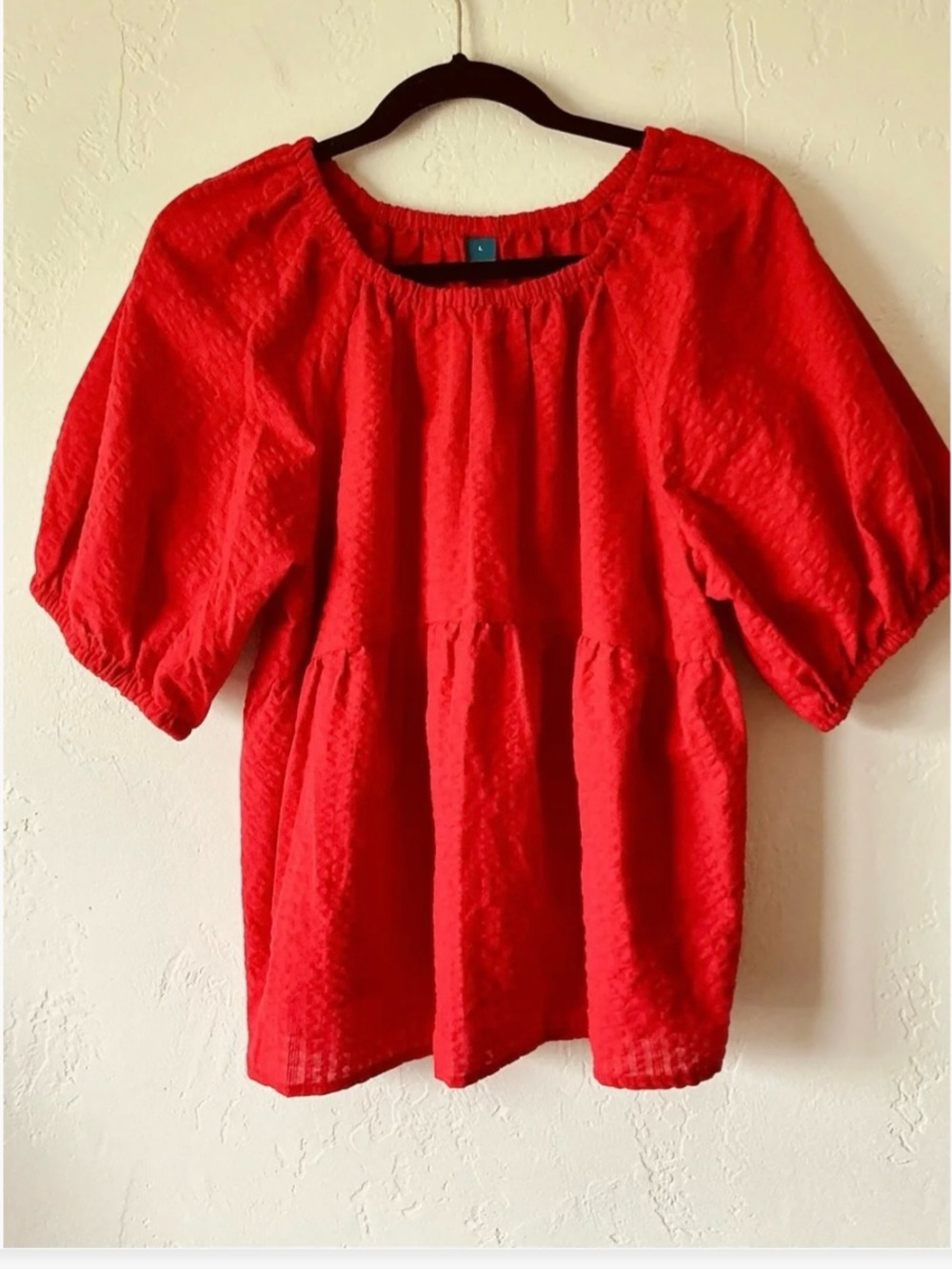 Old Navy Red Peasant Puff-Sleeve Tunic Top